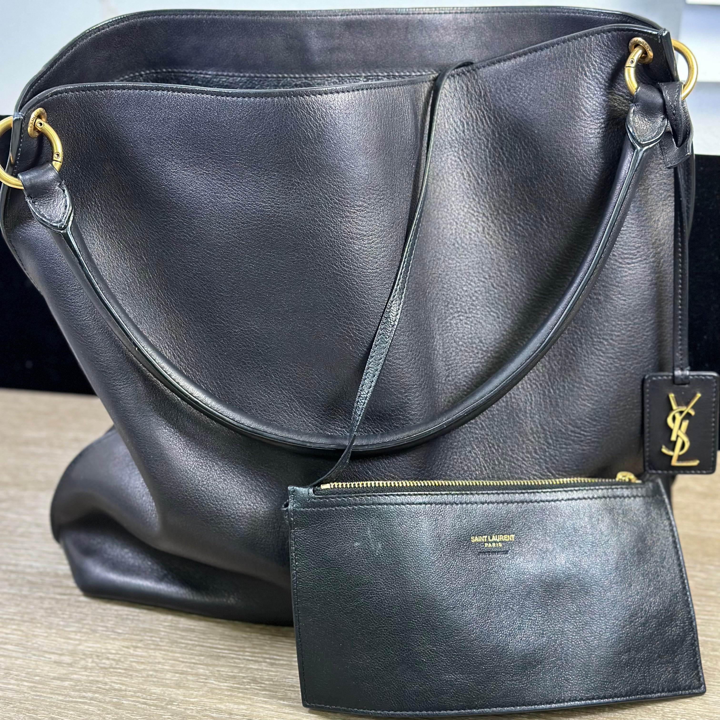 Yves Saint Laurent Black Calfskin Leather Tag Hobo Bag - Yoogi's