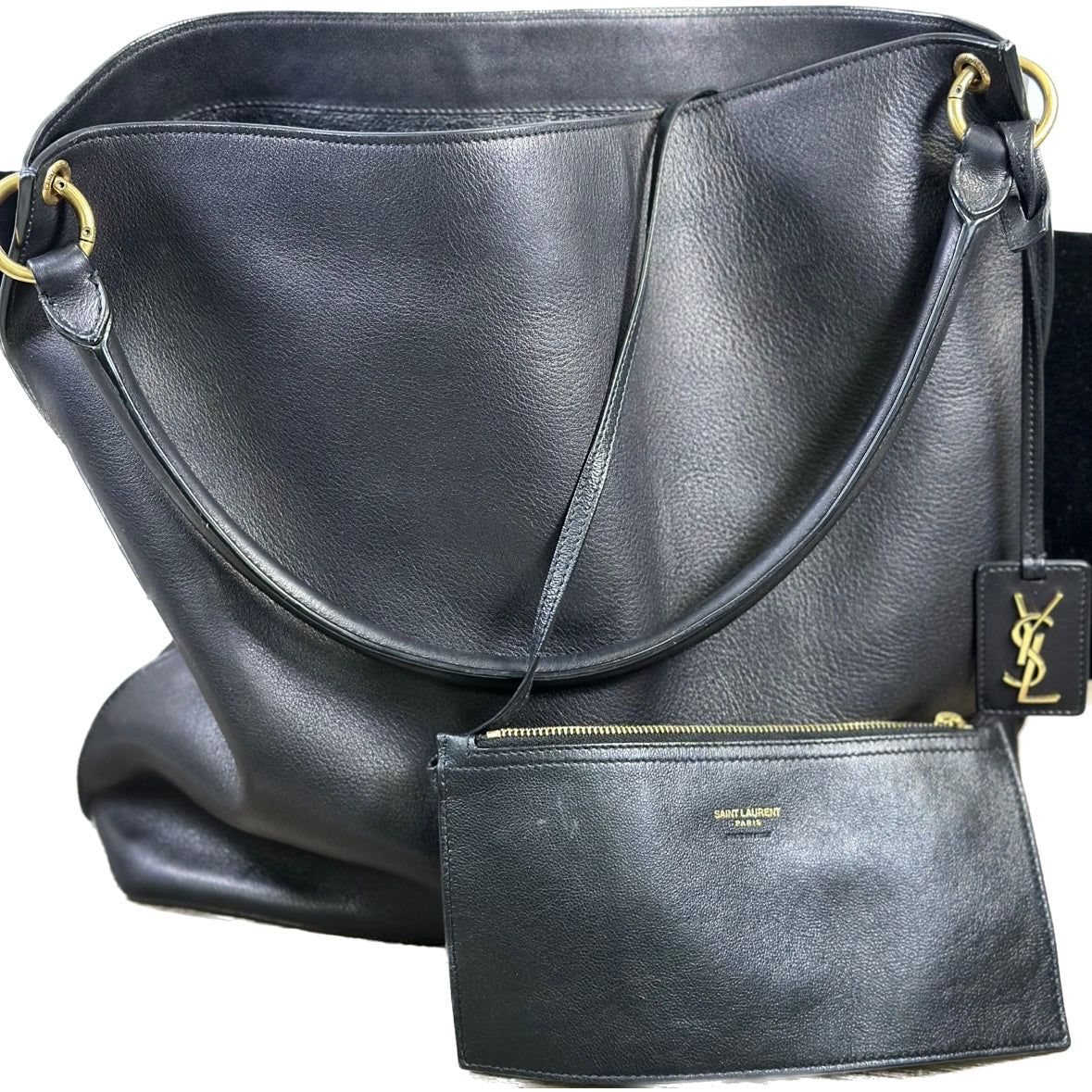 Ysl New Black Tag Hobo Leather Bag