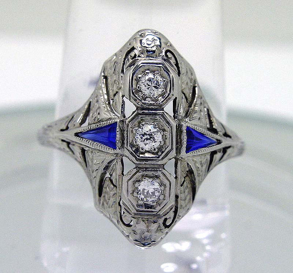 Art Deco 18K Diamond & Sapphire Ring - Chicago Pawners & Jewelers