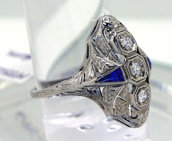 Art Deco 18K Diamond & Sapphire Ring - Chicago Pawners & Jewelers