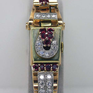 Retro Pink & Green Gold Diamond & Ruby Watch - Chicago Pawners & Jewelers