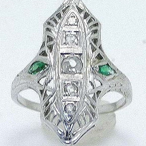18K Diamond & Emerald Filigree Ring - Chicago Pawners & Jewelers