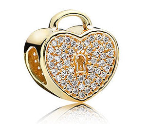 Pandora Heart Lock CZ 14kt Gold Charm -  750833CZ - Chicago Pawners & Jewelers
