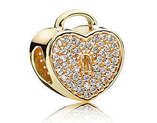 Pandora Heart Lock CZ 14kt Gold Charm -  750833CZ - Chicago Pawners & Jewelers