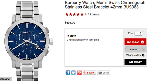 Burberry The City Steel Chronograph - Chicago Pawners & Jewelers