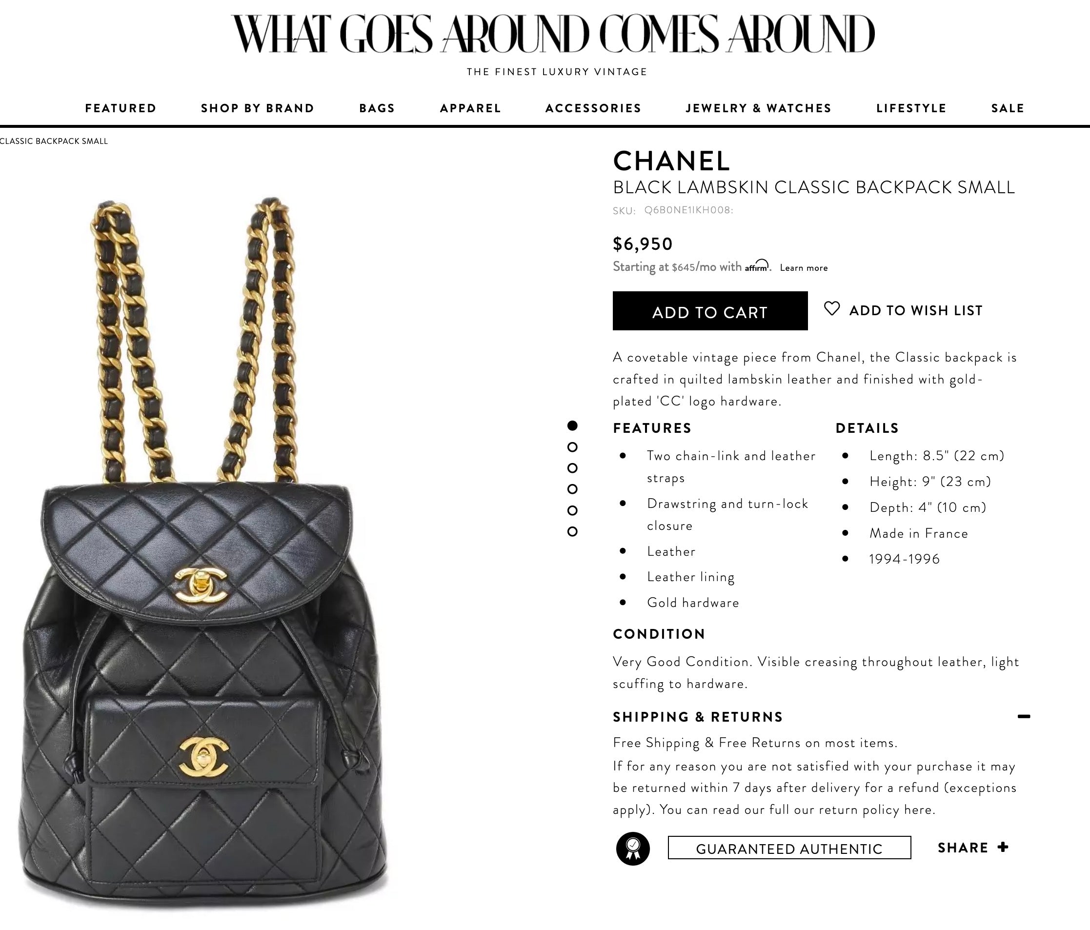 Chanel Vintage Classic Backpack