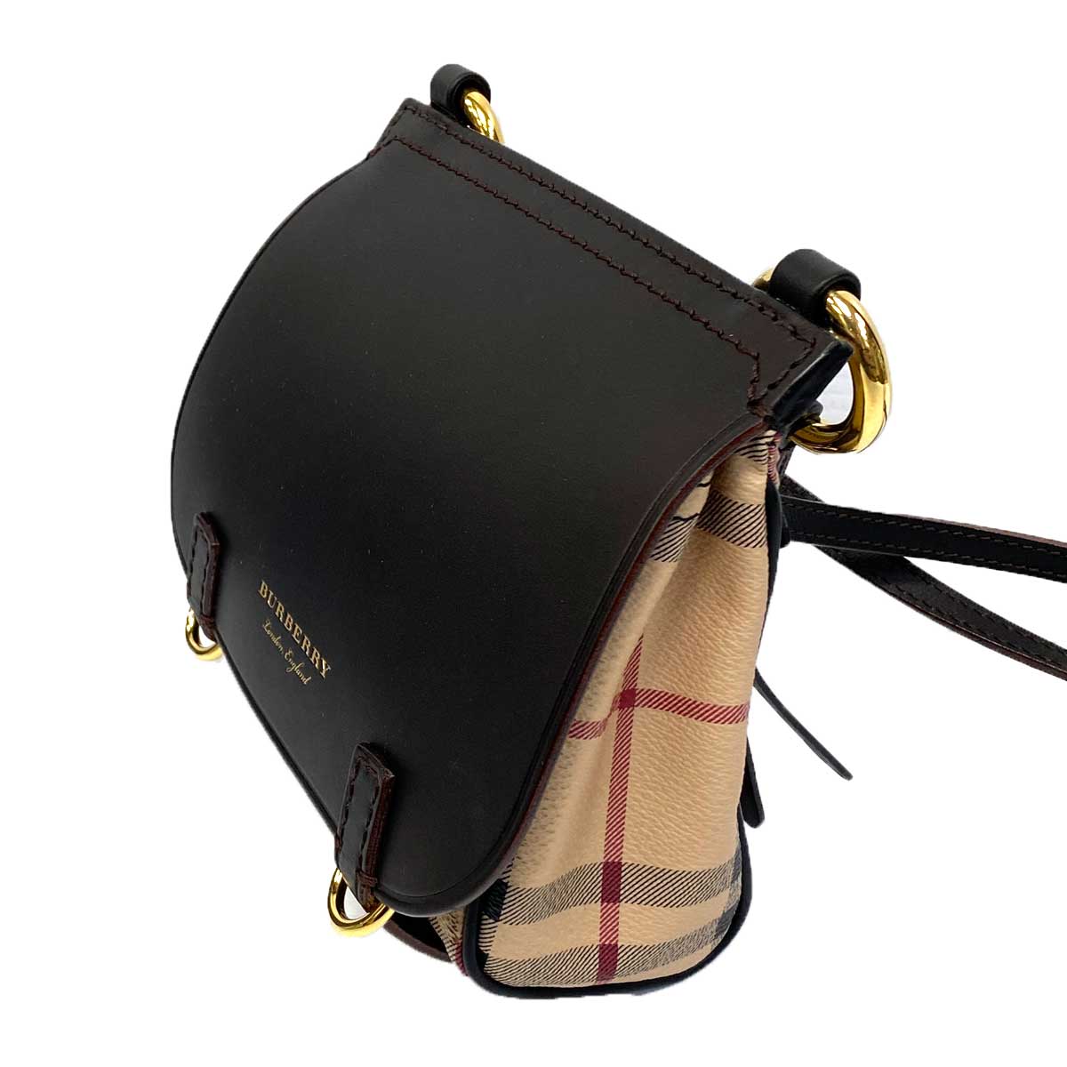 Burberry Bridle Saddle Bag Leather and Haymarket Check Coated