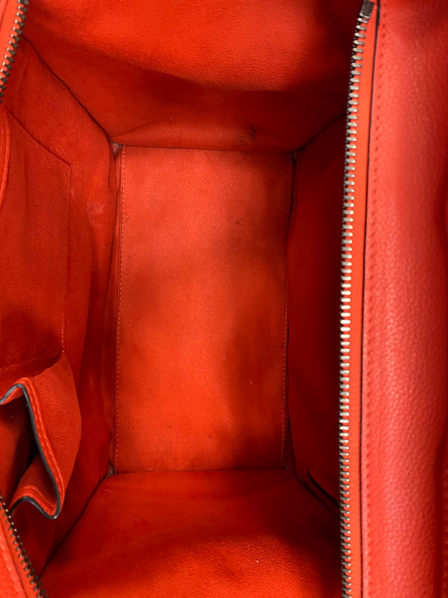 Celine Drummed Calfskin Red/Orange Nano Luggage Crossbody - A