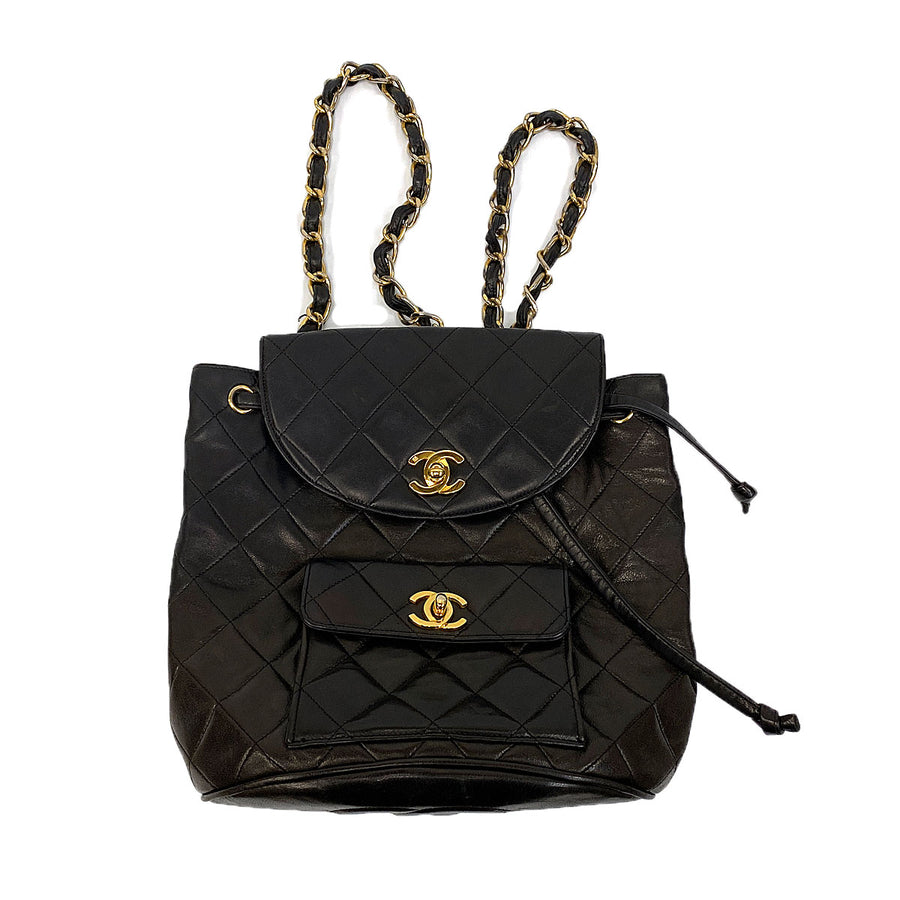 Chanel Classic CC Logo Black Leather Backpack  eBay