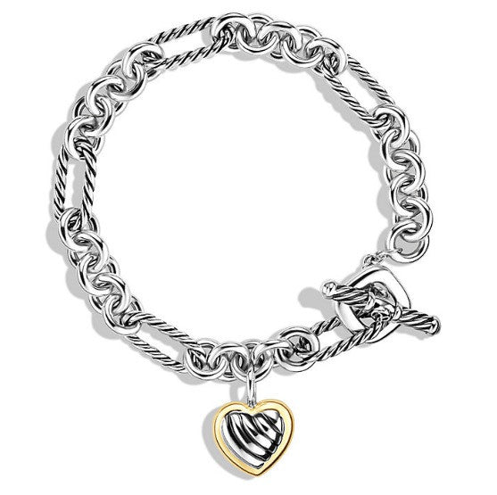 David Yurman Cable Heart Charm Bracelet with Gold - Chicago Pawners & Jewelers