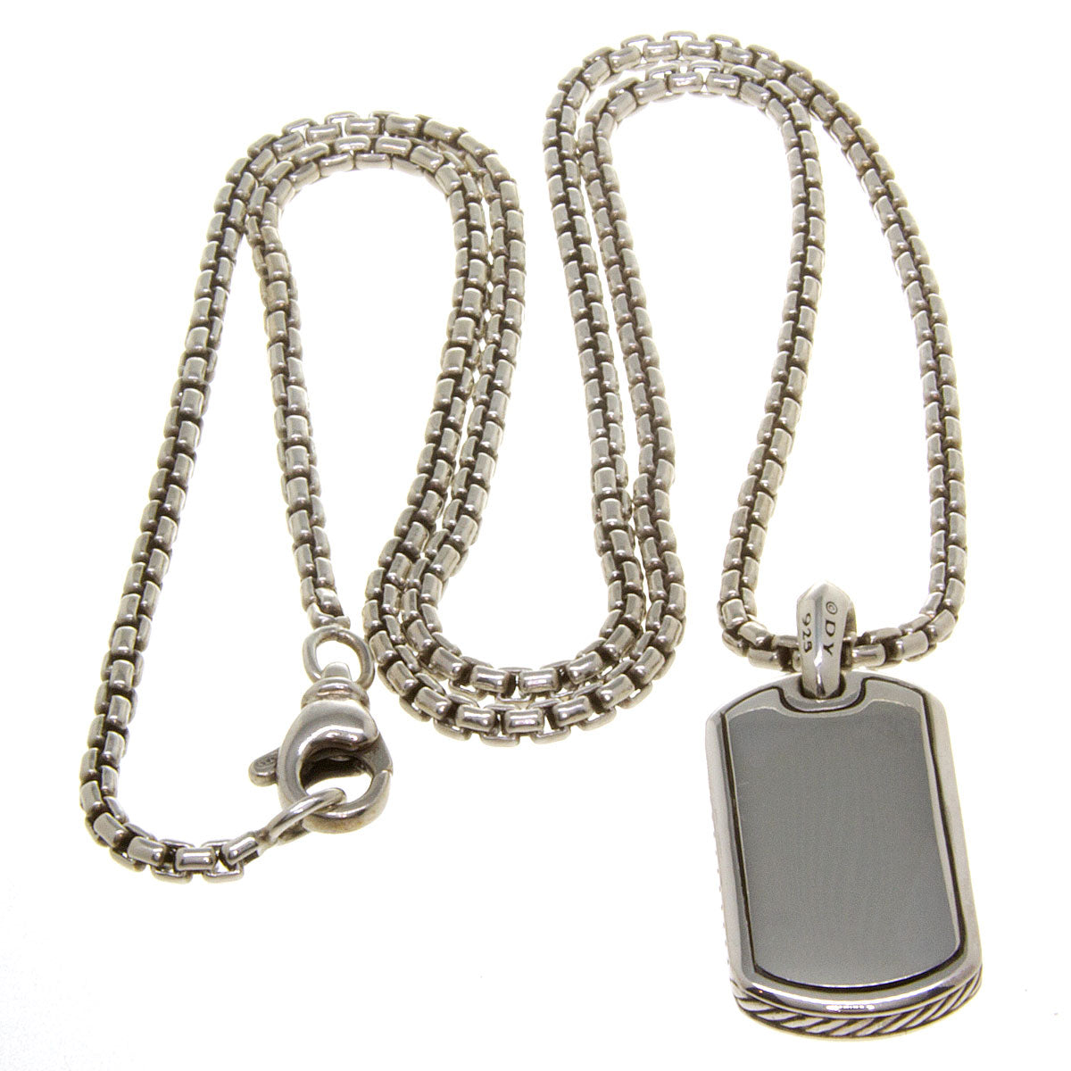 David Yurman Dog Tag Charm with Box Chain Chicago Pawners Jewelers