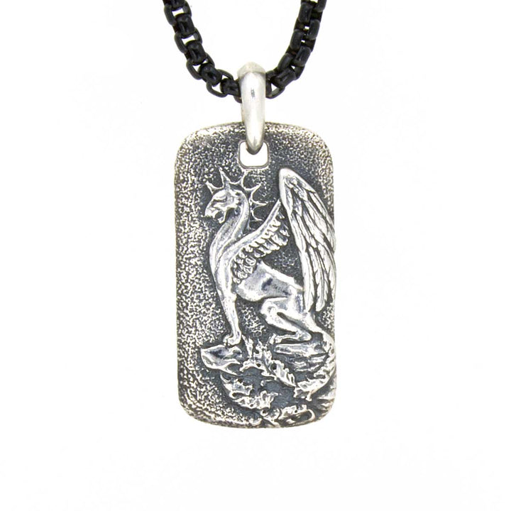 David Yurman Griffin Dog Tag Charm with Blackened Stainless Steel Chain