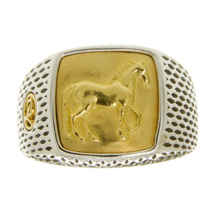 David Yurman Silver and 22K Gold Petrvs Horse Signet Ring - Chicago Pawners & Jewelers