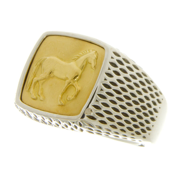 David Yurman Silver and 22K Gold Petrvs Horse Signet Ring - Chicago Pawners & Jewelers
