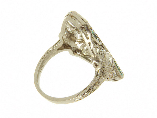 Art Deco Platinum Diamond & Emerald Ring - Chicago Pawners & Jewelers