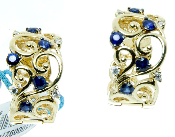 Effy 14K Yellow Gold Blue Sapphire and Diamond Filigree Earrings - Chicago Pawners & Jewelers