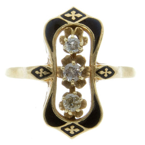 Vintage Enamel & Diamond 3 Stone Ring - Chicago Pawners & Jewelers