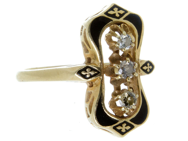 Vintage Enamel & Diamond 3 Stone Ring - Chicago Pawners & Jewelers