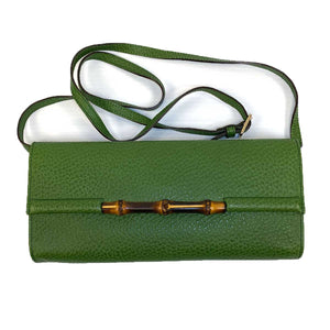 Gucci Bamboo Green Leather Clutch - Chicago Pawners & Jewelers