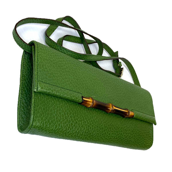 Gucci Bamboo Green Leather Clutch - Chicago Pawners & Jewelers