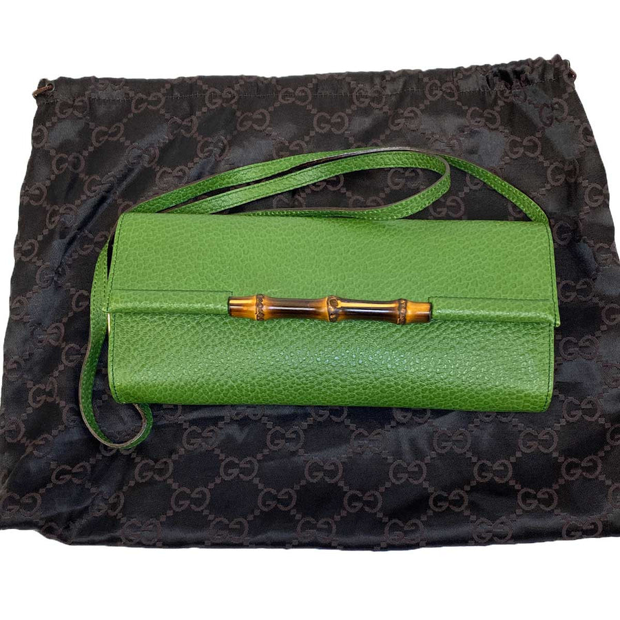 Gucci Bamboo Green Leather Clutch