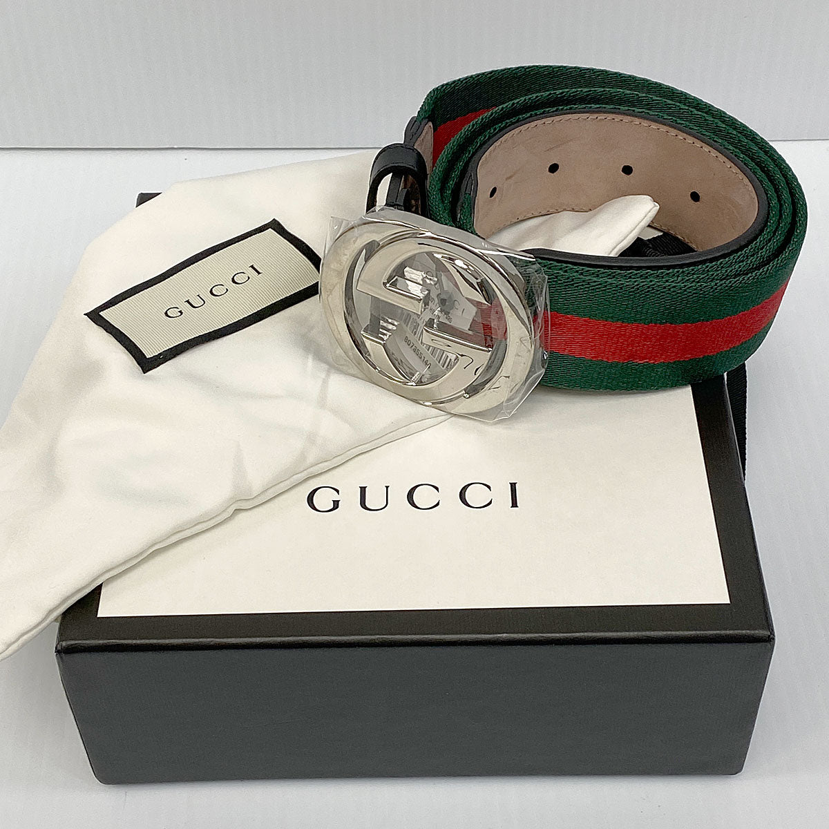 Gucci Green & Red Web Belt with G Buckle