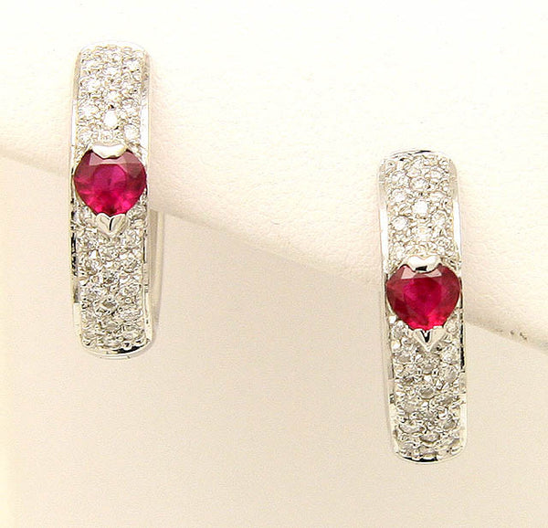 1.50ct Ruby & Diamond Hoop Earrings - Chicago Pawners & Jewelers