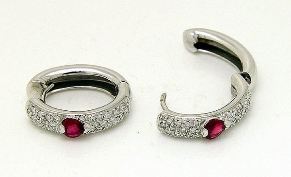 1.50ct Ruby & Diamond Hoop Earrings - Chicago Pawners & Jewelers