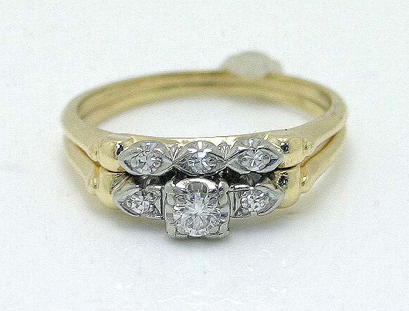 1940s Wedding & Engagement Ring Set, Vintage Two Tone 14k Gold ArtCarved  Bands. - Addy's Vintage