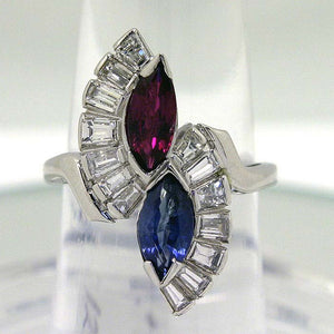 Art Deco Platinum 2.25ct Ruby Sapphire & Diamond Ring - Chicago Pawners & Jewelers