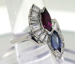 Art Deco Platinum 2.25ct Ruby Sapphire & Diamond Ring - Chicago Pawners & Jewelers
