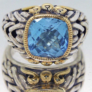 Designer Silver & 18KT Gold Blue Topaz Ring - Chicago Pawners & Jewelers
