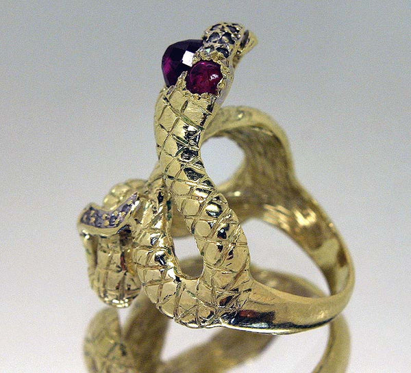 Designer Ruby & Diamond Snake Ring in 18KT Gold - Chicago Pawners & Jewelers