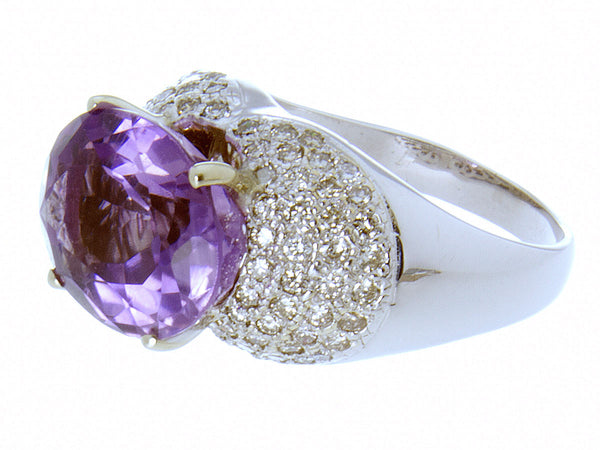 Large 12.80ct Amethyst & Diamond Ring - Chicago Pawners & Jewelers