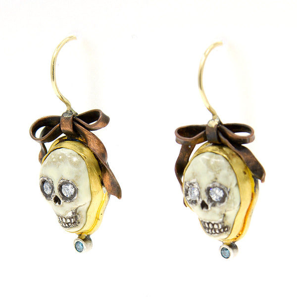 Skull & Bows Diamond Earrings by Melinda Risk