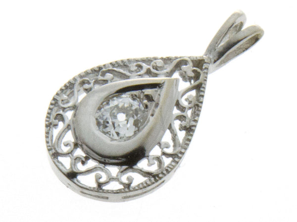Estate Tear Drop Filigree Diamond Pendant - Chicago Pawners & Jewelers