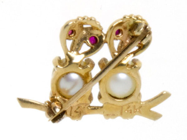 Estate Ruby & Pearl Lovebirds Pin - Chicago Pawners & Jewelers