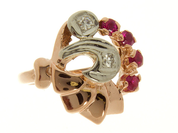 1940s Retro Pink Gold Diamond & Ruby Ring - Chicago Pawners & Jewelers