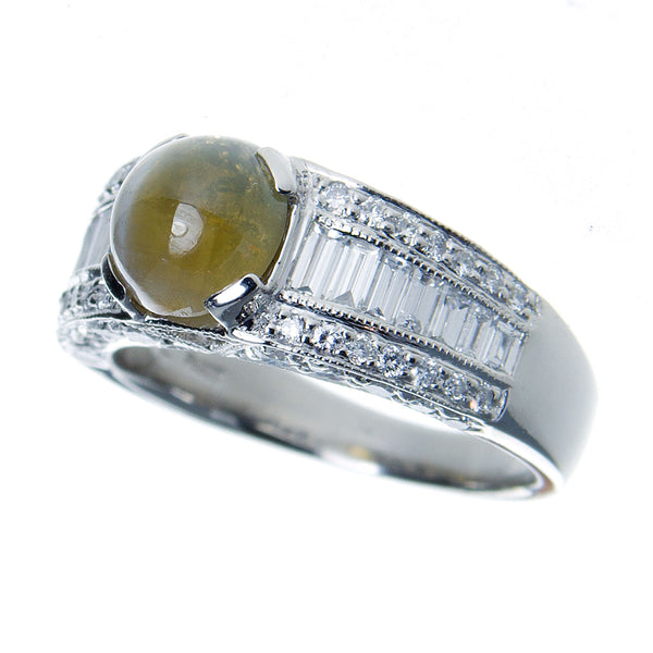 3.19ct Chrysoberyl Cat's Eye & Diamond Platinum Ring