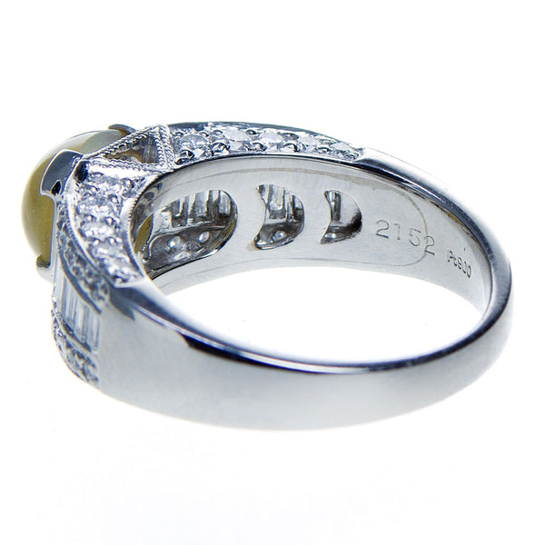 3.19ct Chrysoberyl Cat's Eye & Diamond Platinum Ring - Chicago Pawners & Jewelers
