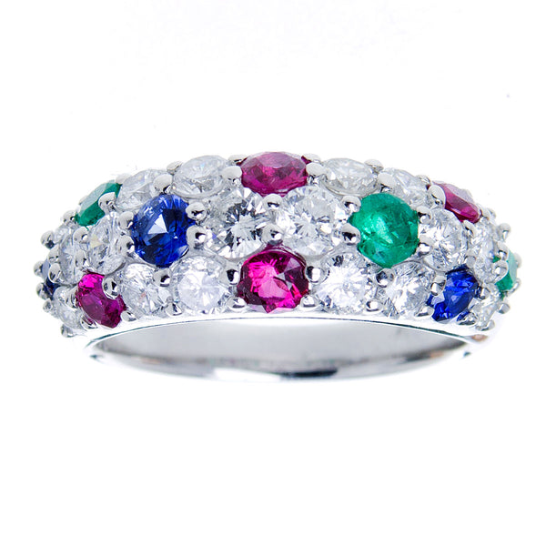 Platinum Diamond Ruby Sapphire & Emerald Ring
