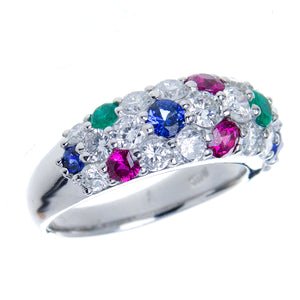 Platinum Diamond Ruby Sapphire & Emerald Ring - Chicago Pawners & Jewelers