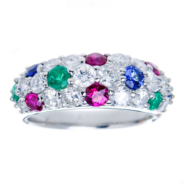 Platinum Diamond Ruby Sapphire & Emerald Ring