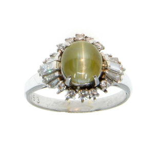3.33ct Chrysoberyl Cat's Eye & Diamond Ring in Platinum - Chicago Pawners & Jewelers