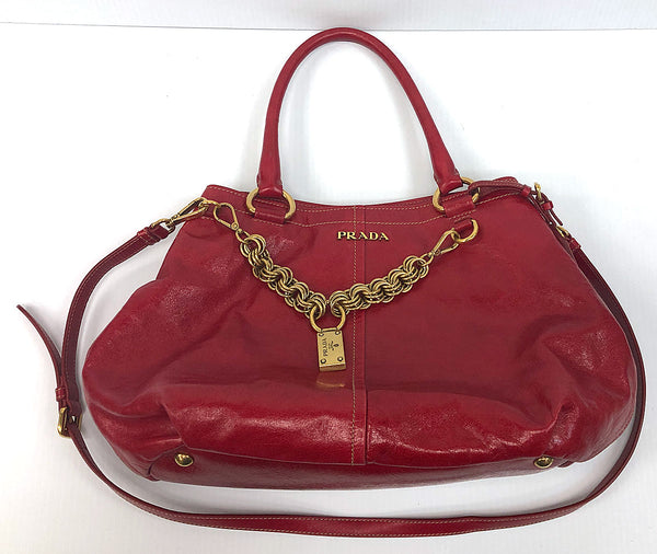 Prada Rosso Vitello Shine Shopping Bag BN1777 - Chicago Pawners & Jewelers