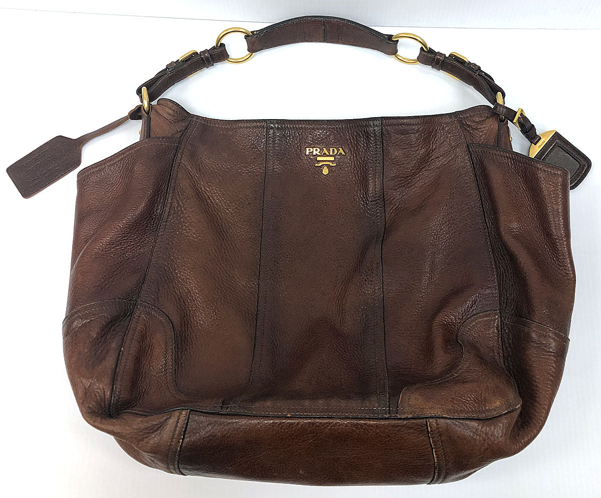 Prada Cervo Antik Drawstring Tassel Deerskin Soft Leather Tote Handbag