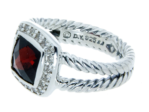 David Yurman Petite Albion Garnet & Diamond Ring - Chicago Pawners & Jewelers