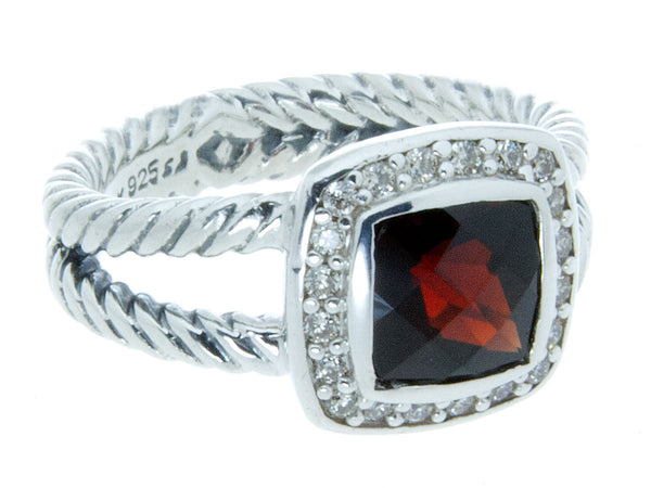 David Yurman Petite Albion Garnet & Diamond Ring - Chicago Pawners & Jewelers